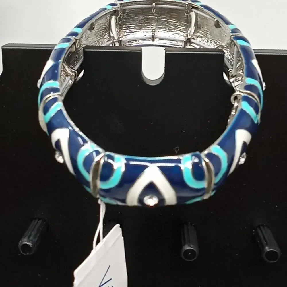 Vivi NWT Women's Navy Turquoise & White Stretchy Bangle Bracelet